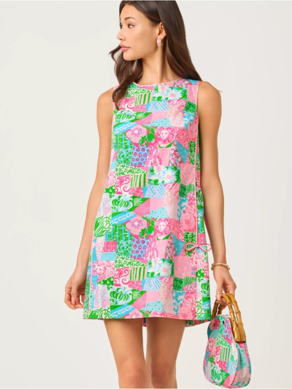 Lilly Pulitzer Pink Green Blue Patchwork Print Midi Dress